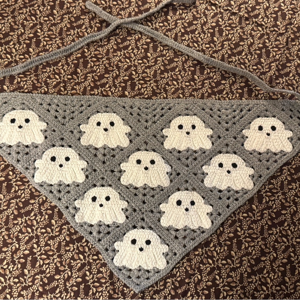 Cute Gray and White Ghost’s Crocheted Handmade  Bandana